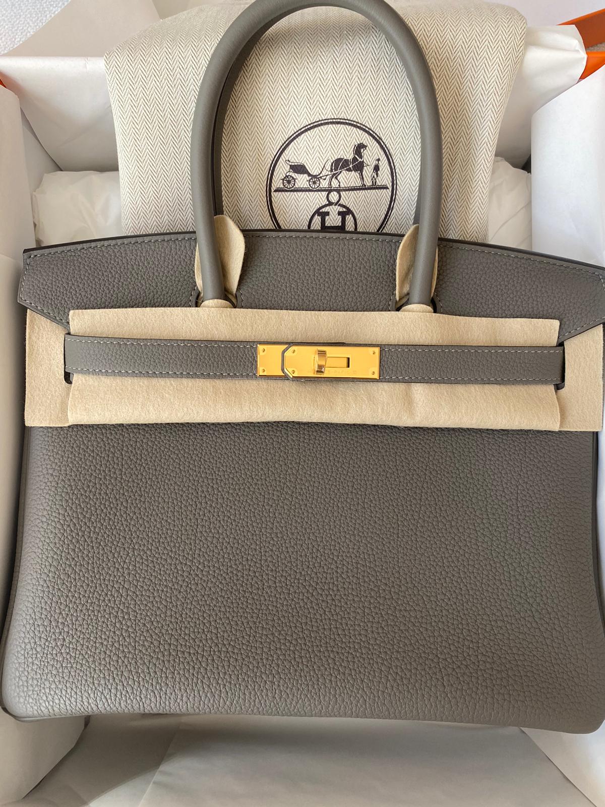 Hermes Birkin 30 Gris Meyer Togo Gold Hardware