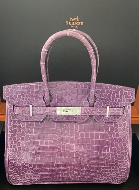 Birkin 30 crocodile handbag Hermès Purple in Crocodile - 33241862