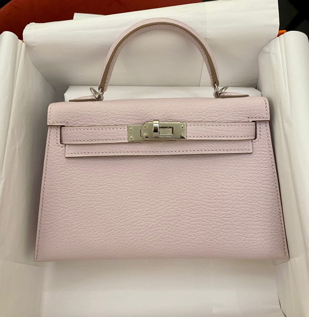 Hermès Mini Kelly 20 Mauve Pale Chèvre Gold